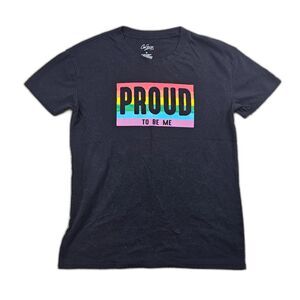 City Streets "Proud to Be Me" LGBTQ+ Pride T-Shirt Black Rainbow Unisex Size XS